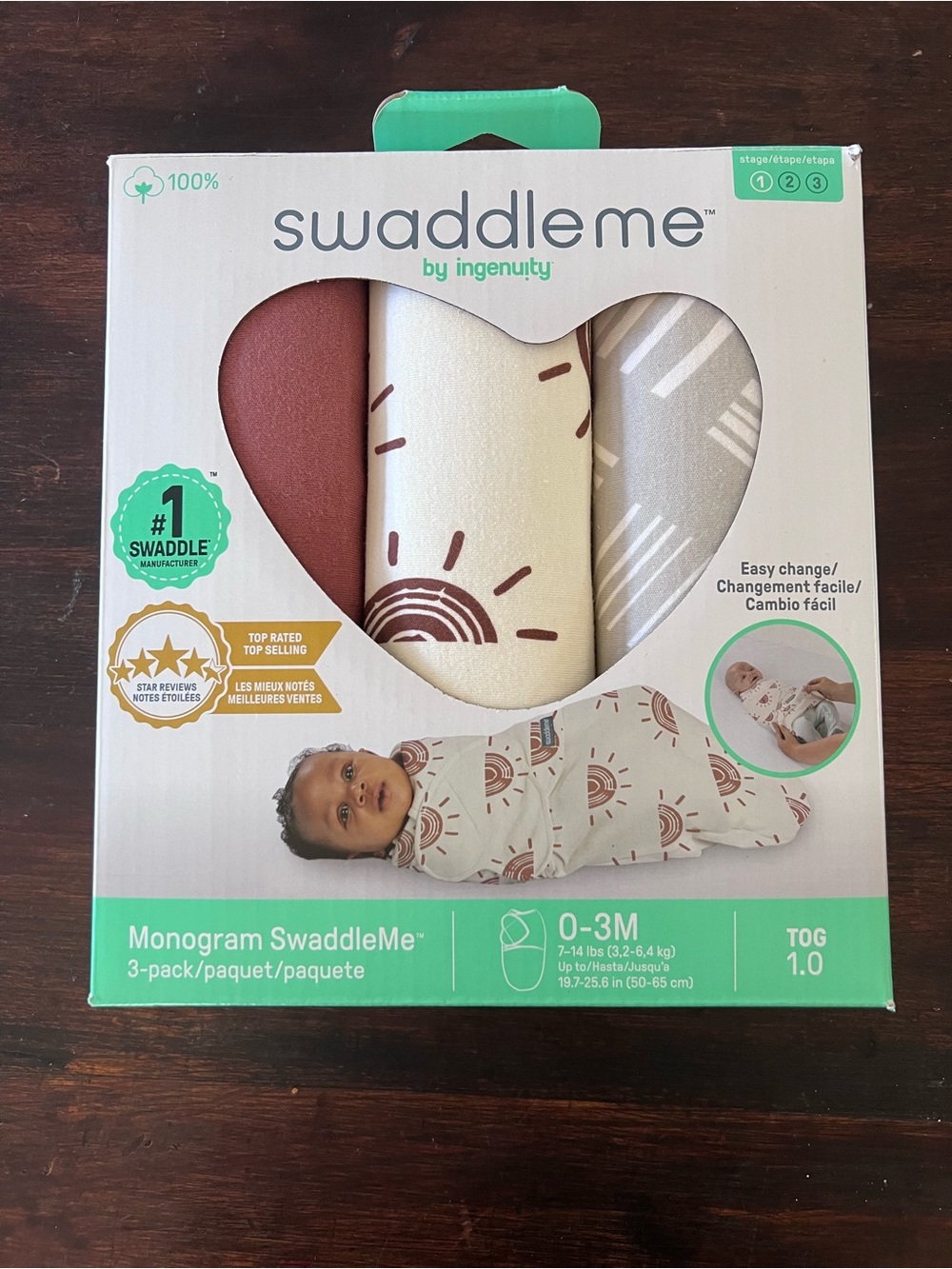 SwaddleMe Monogram 3-Pack Infant Swaddle Set - Rust, Cream, Gray